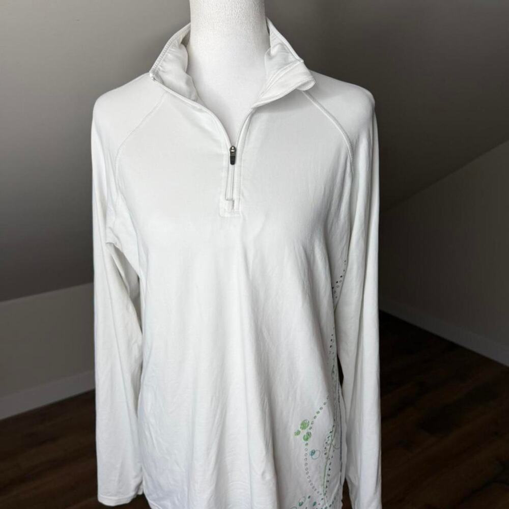 Title Nine White Quarter Zip Athletic Pullover Large Yoga Coastal Activewear